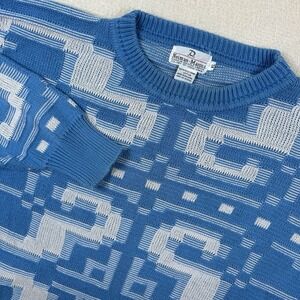 Vintage Neiman Marcus‎ Crewneck Men's Sweater XL Geometric Cotton Blue White